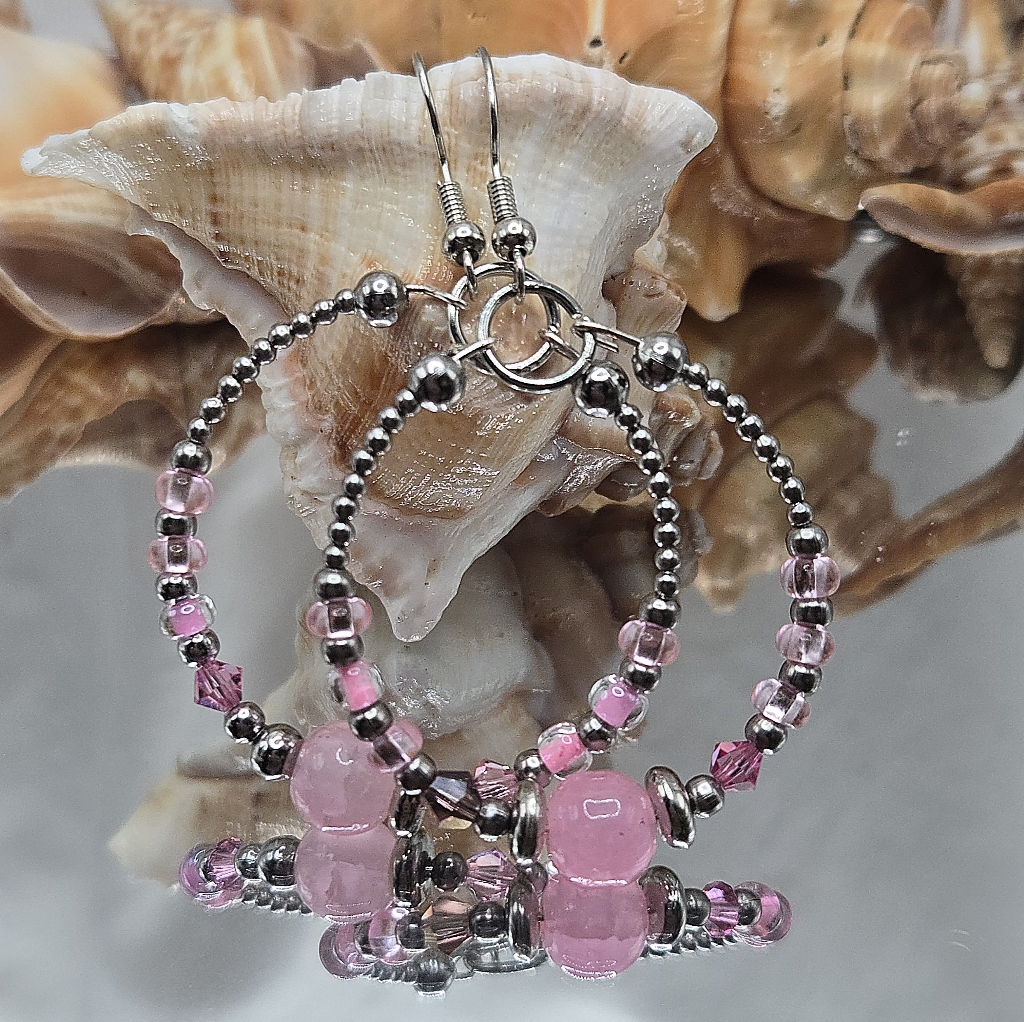 Elegant Pink Beaded Hoop Earrings